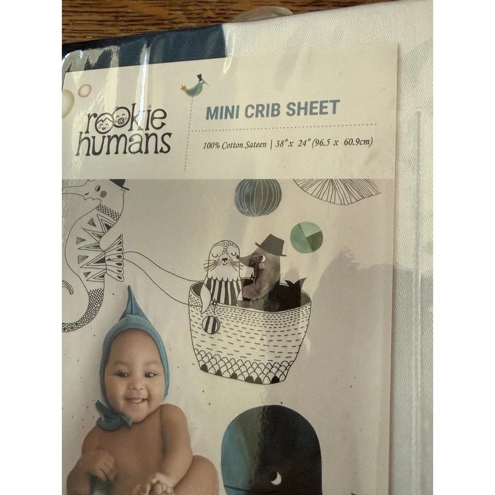 NEW Rookie Humans‎ Nautical Sea Life Cotton Sateen Fitted Mini Crib Sheet